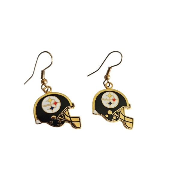 Pittsburgh Steelers Black Helmet Dangle Earrings - Picture 1 of 4